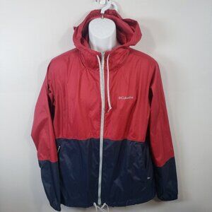Columbia Womens Red & Blue Long Sleeve Hooded Zip Windbreaker Jackets Large/B33